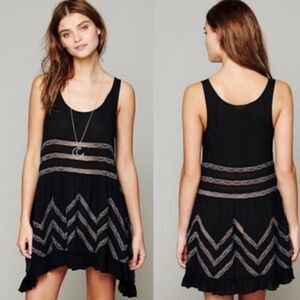 FP black combo voile lace trapeze dress. Small